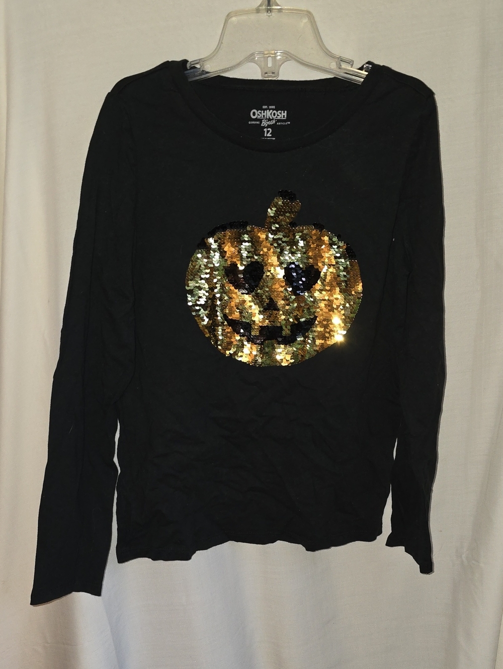 OshKosh B'gosh Girls' Black Sequin Pumpkin Long-Sleeve Top - Gold Sequins
